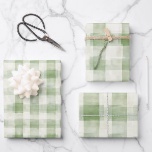 Western Grüne Creme Kariert Streifen Weihnachten Geschenkpapier Set
