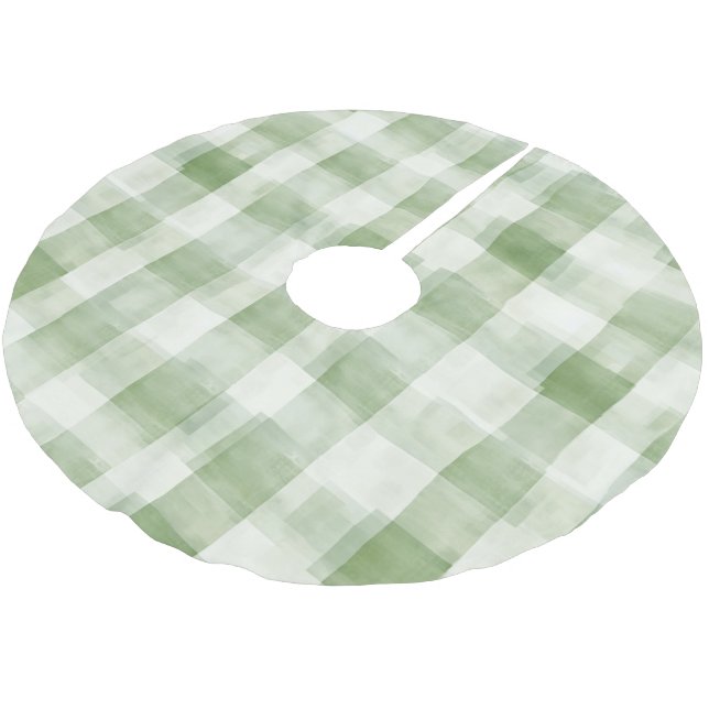 Western Grüne Creme Kariert Streifen Weihnachten Polyester Weihnachtsbaumdecke (Schrägansicht)