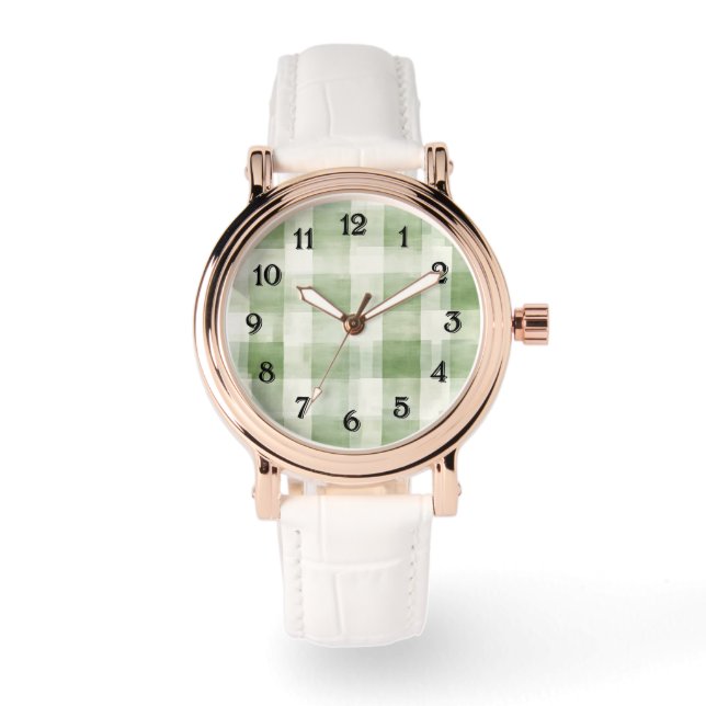 Western Grüne Creme Karierte Streifen Armbanduhr (Vorderseite)