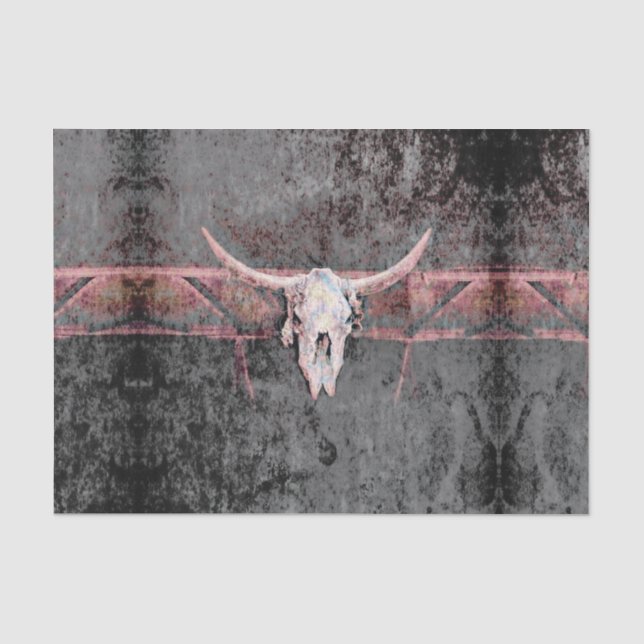Western Grunge Textur Rustikal Graurosa Bull Skull Seidenpapier (Vorderseite)