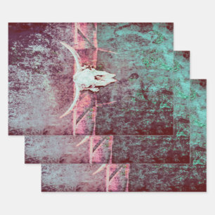 Western Grunge Texture Rustikaler Aquamariner Bull Geschenkpapier Set