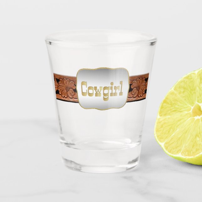 Western-Gurt und Cowgirl-Schnalle Schnapsglas (Vorderseite)
