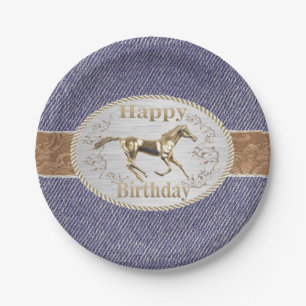 Western-Gurt und Schnalle auf Denim-alles Gute zum Pappteller