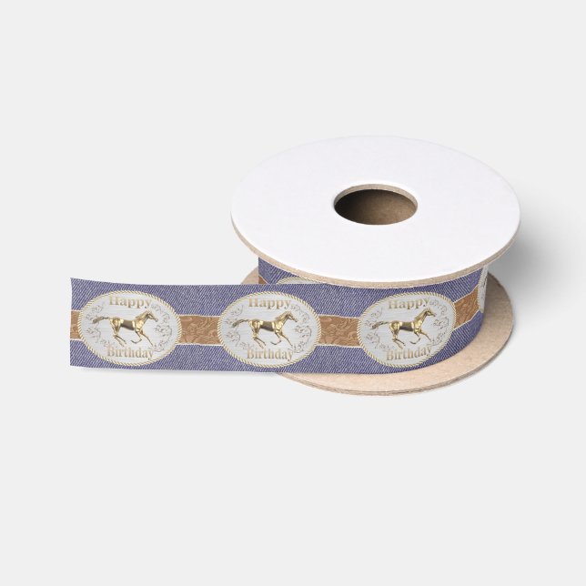 Western-Gürtel und Gürtelschnalle auf Denim Print  Satinband (Spule)