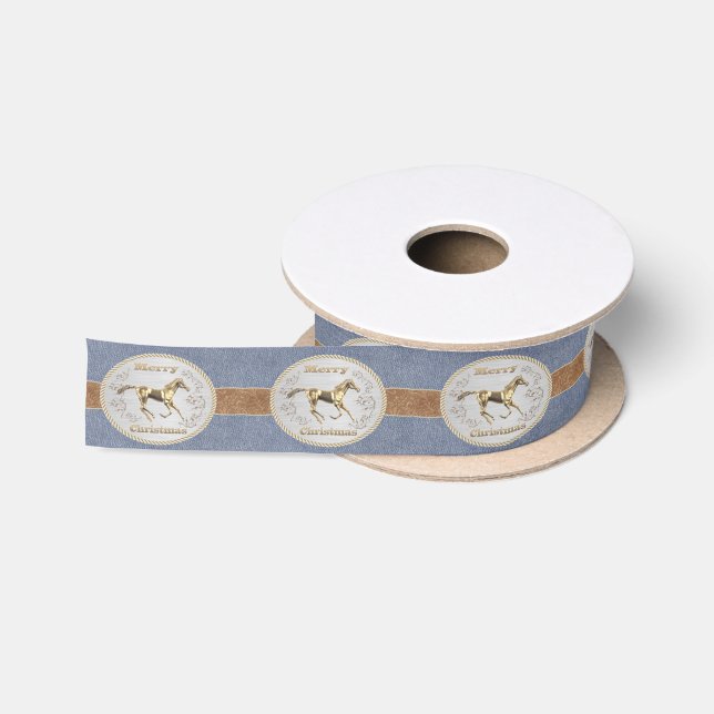 Western-Gürtel und Gürtelschnalle auf Denim Print  Satinband (Spule)