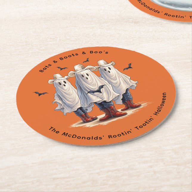 Western Halloween-Party Cowboy Ghosts Custom Runder Pappuntersetzer (Angewinkelt)