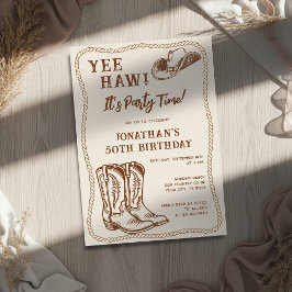 Western Hand Drawn Cowboy Boots Man Birthday Party Einladung