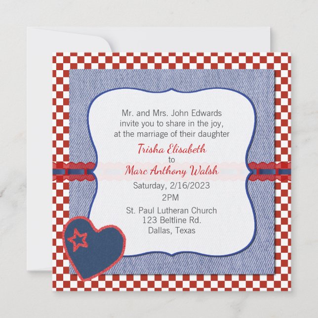 Western Heart and Checks Faire-part de mariage (Devant)