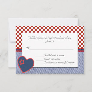 Western Heart and Checks Wedding Carte RSVP