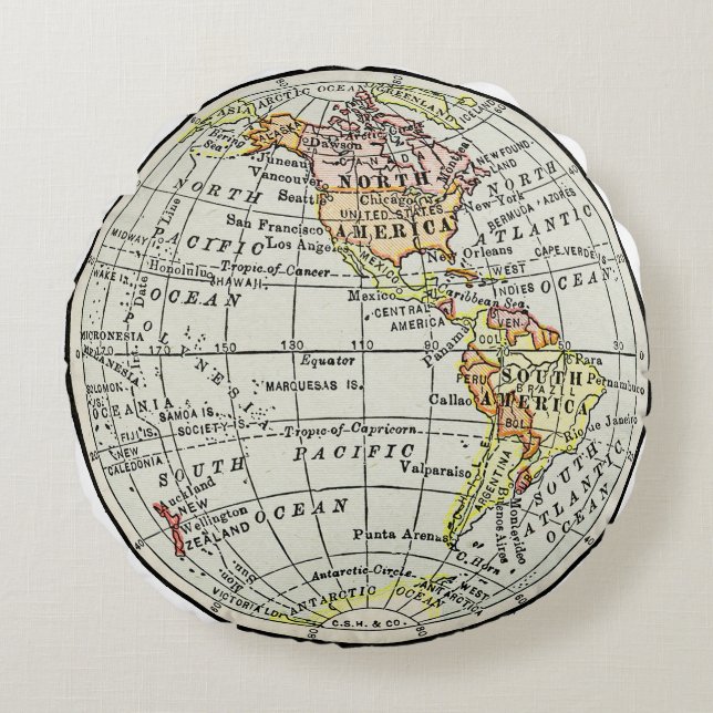 Western Hemisphäre Map Globe Travel Rundes Kissen (Vorderseite)