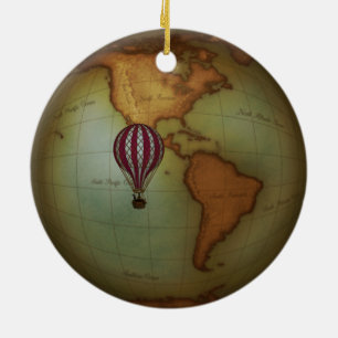 Western Hemisphäre Steampunk Karte & Heißluftballo Keramik Ornament