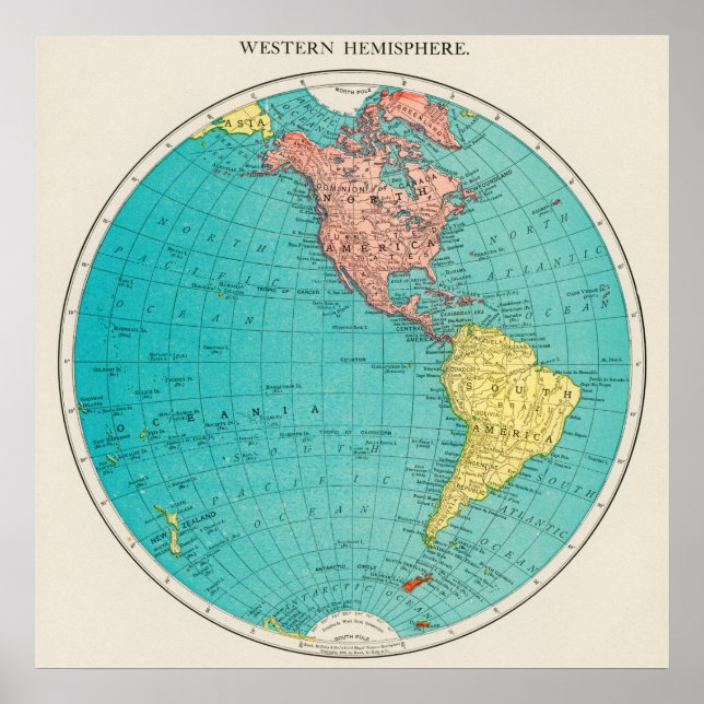 Western Hemisphäre World Atlas Karte Poster (Vorne)