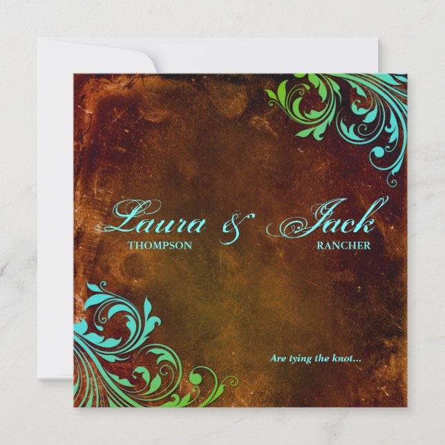 Western Hochzeit Einladung Vintag Brown Blue (Vorderseite)