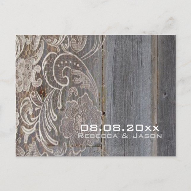 Western-Hochzeit mit Holzspitze Save the Date Ankündigungspostkarte (Vorderseite)