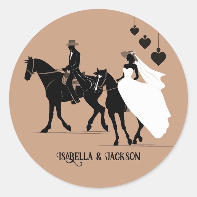 Western Hochzeit Runder Aufkleber (Vorderseite)