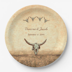 Western Hochzeit Rustikale Kuh Bull Skull Pappteller