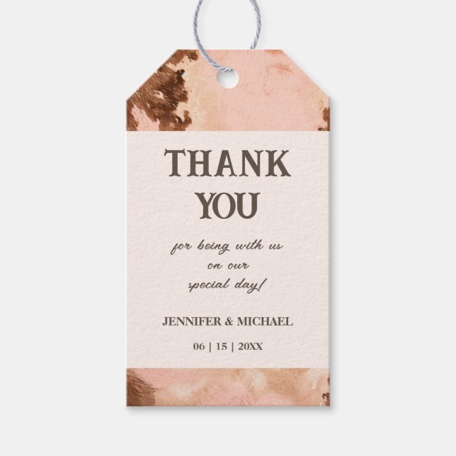Western Hochzeit Schwarze Cowhide Gastgeschenk Hoc Geschenkanhänger (Vorderseite)