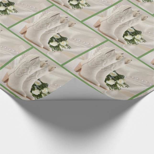 Western-Hochzeits-Cowboystiefel und Geschenkpapier (Ecke)