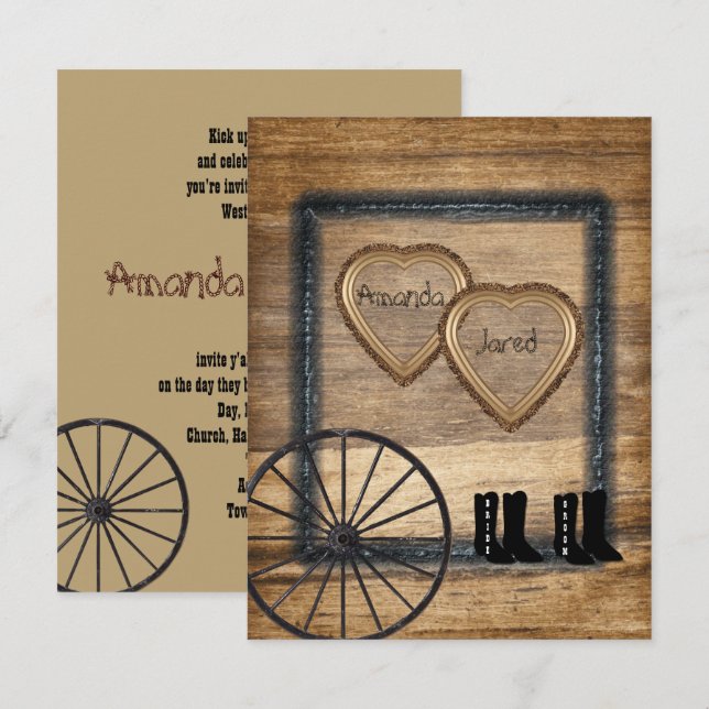 Western Hochzeitseinladung, Wagenrad Einladung (Vorne/Hinten)