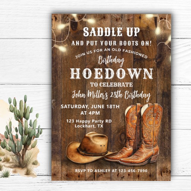 Western Hoedown Geburtstag mit Cowboy Stiefeln und Einladung (Von Creator hochgeladen)