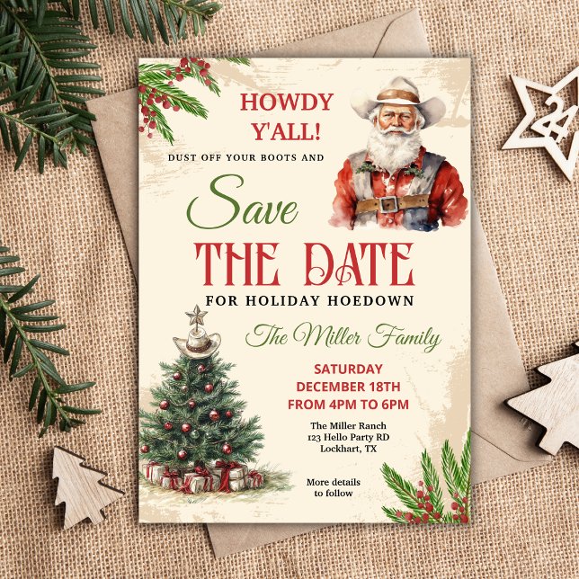 Western Holiday Hoedown Einladung, Cowboy Santa Save The Date (Von Creator hochgeladen)