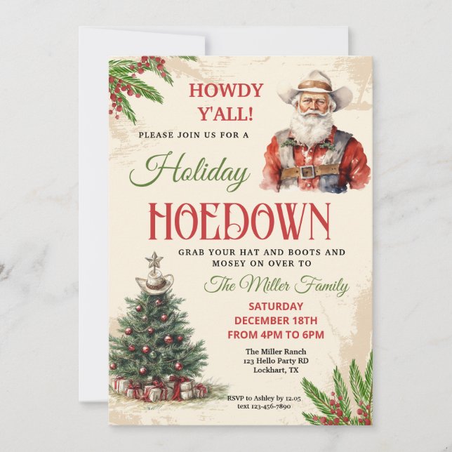 Western Holiday Hoedown Einladung, Cowboy Santa, W Einladung (Vorderseite)