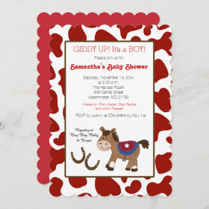 Western Horse Cow Print Die Cut Invitation