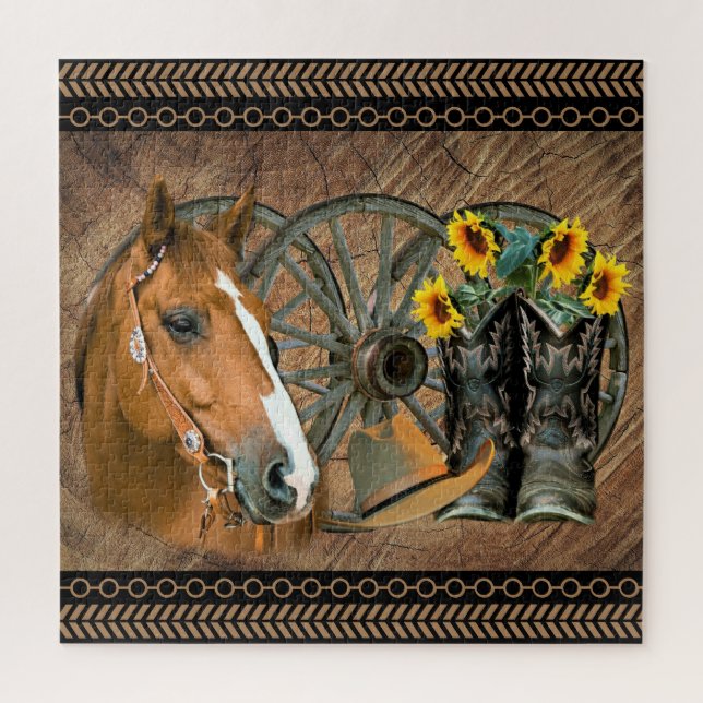 Western Horse Cowboy Boots Cowboy Hat Wagon Wheel (Vertikal)