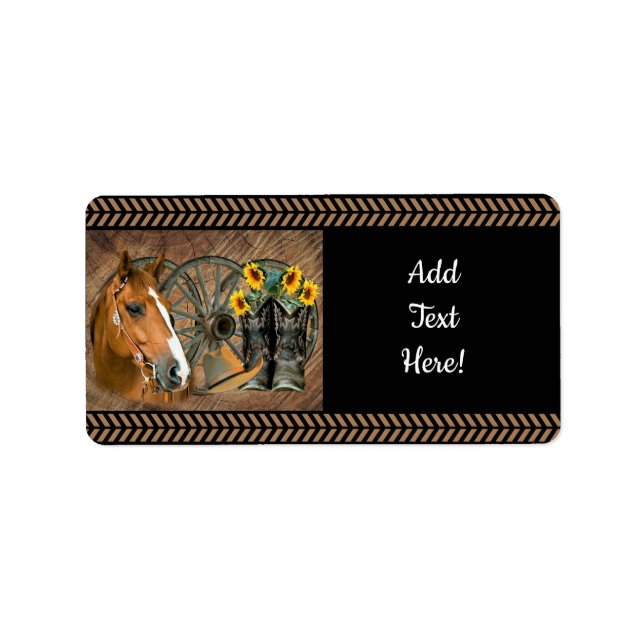 Western Horse Cowboy Boots Cowboy Hat Wagon Wheel Adressaufkleber (Vorne)