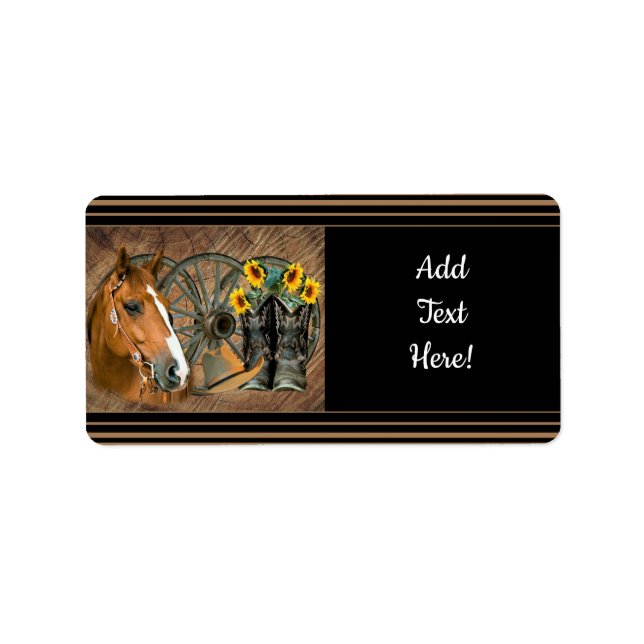 Western Horse Cowboy Boots Cowboy Hat Wagon Wheel Adressaufkleber (Vorne)