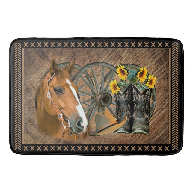 Western Horse Cowboy Boots Cowboy Hat Wagon Wheel Badematte (Vorderseite)