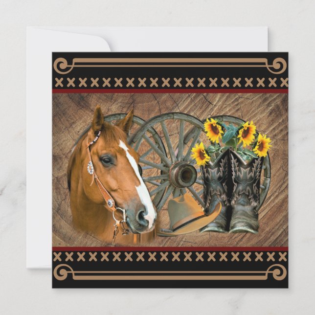 Western Horse Cowboy Boots Cowboy Hat Wagon Wheel Dankeskarte (Vorderseite)