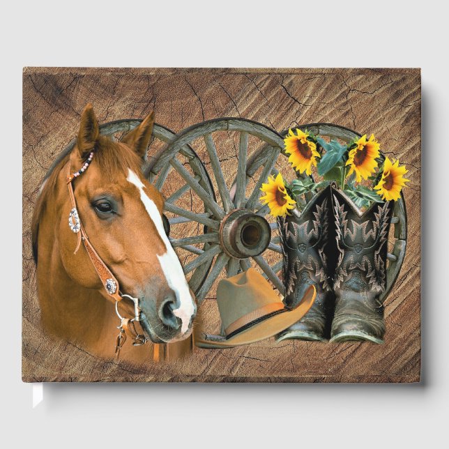 Western Horse Cowboy Boots Cowboy Hat Wagon Wheel Gästebuch (Vorderseite)