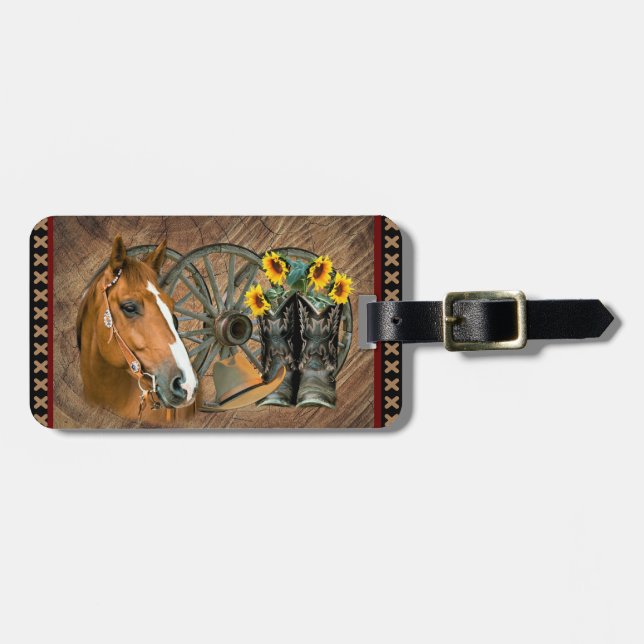 Western Horse Cowboy Boots Cowboy Hat Wagon Wheel Gepäckanhänger (Vorderseite horizontal)