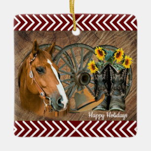 Western Horse Cowboy Boots Cowboy Hat Wagon Wheel Keramikornament