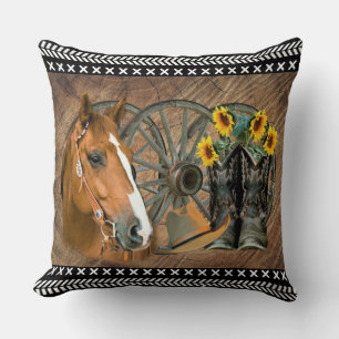 Western Horse Cowboy Boots Cowboy Hat Wagon Wheel Kissen