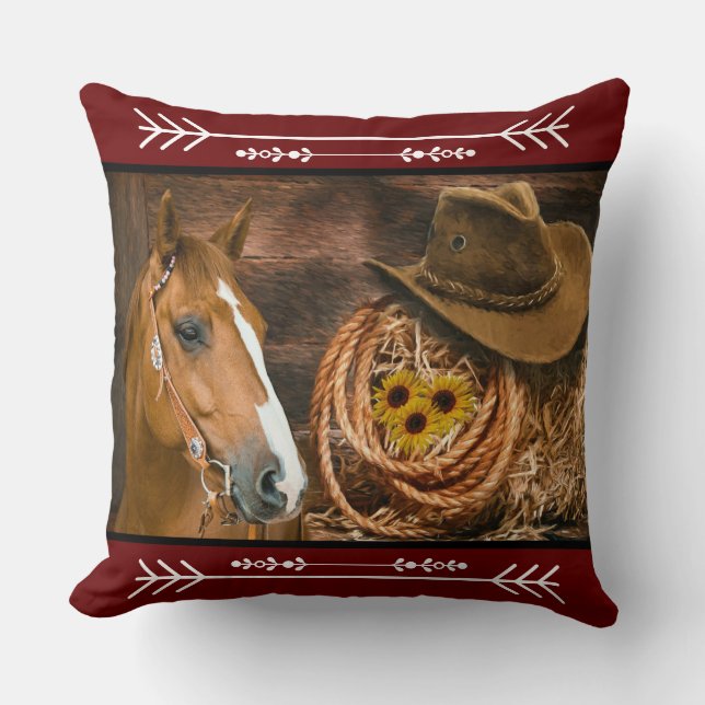 Western Horse Cowboy Boots Cowboy Hat Wagon Wheel Kissen (Vorderseite)