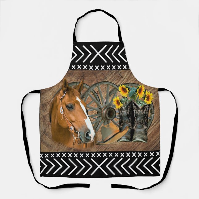 Western Horse Cowboy Boots Cowboy Hat Wagon Wheel Schürze (Vorderseite)