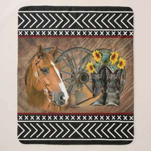 Western Horse Cowboy Boots Cowboy Hat Wagon Wheel Sherpadecke