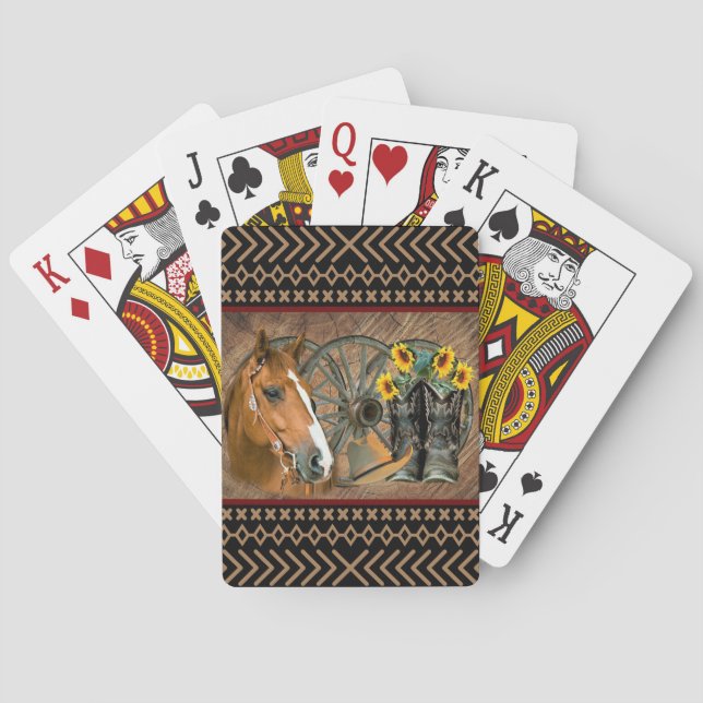 Western Horse Cowboy Boots Cowboy Hat Wagon Wheel Spielkarten (Rückseite)