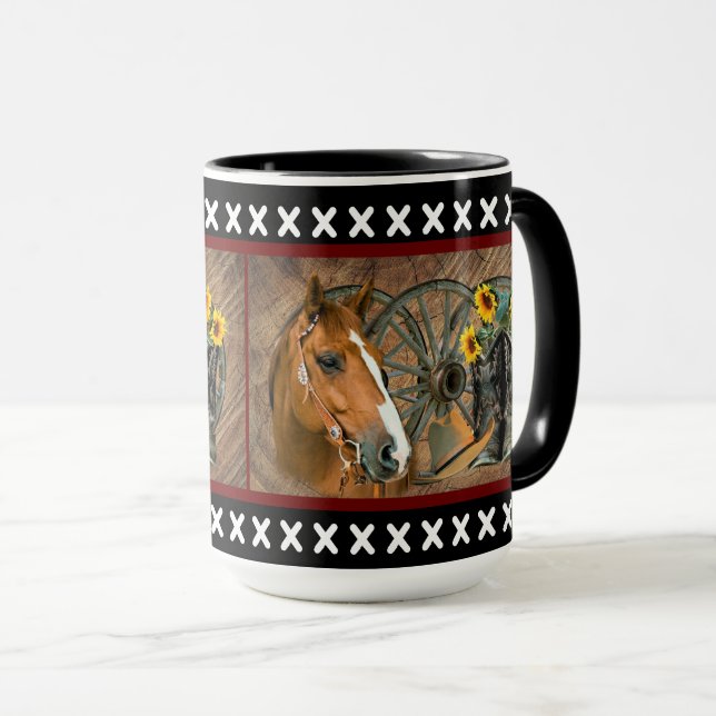 Western Horse Cowboy Boots Cowboy Hat Wagon Wheel Tasse (VorderseiteRechts)