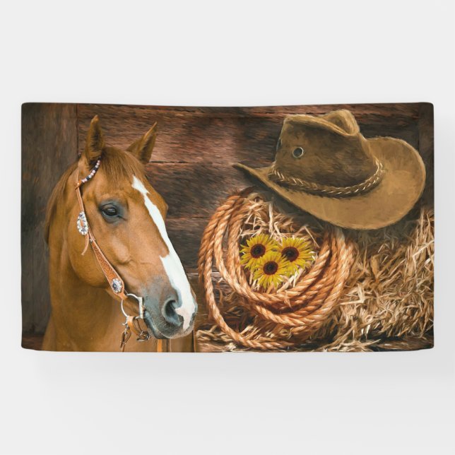 Western Horse Cowboy Hat Lasso Sonnenblumen Banner (Horizontal)