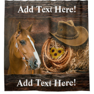 Western Horse Cowboy Hat Lasso Sonnenblumen Dusche Duschvorhang