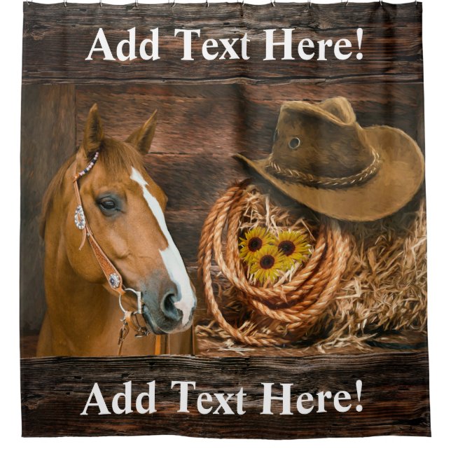 Western Horse Cowboy Hat Lasso Sonnenblumen Dusche Duschvorhang (Vorderseite)