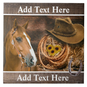 Western Horse Cowboy Hat Lasso Sonnenblumen Fliese