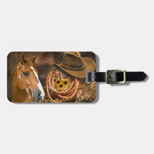 Western Horse Cowboy Hat Lasso Sonnenblumen Gepäckanhänger (Vorderseite horizontal)