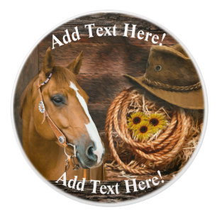 Western Horse Cowboy Hat Lasso Sonnenblumen Kerami Keramikknauf