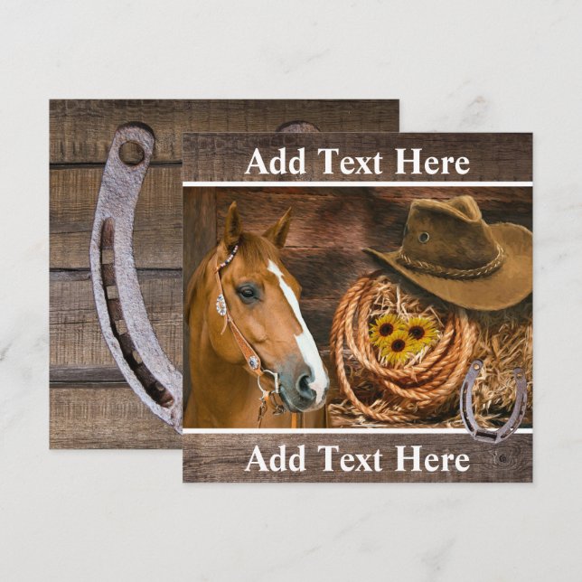 Western Horse Cowboy Hat Lasso Sonnenblumen Mitteilungskarte (Vorne/Hinten)