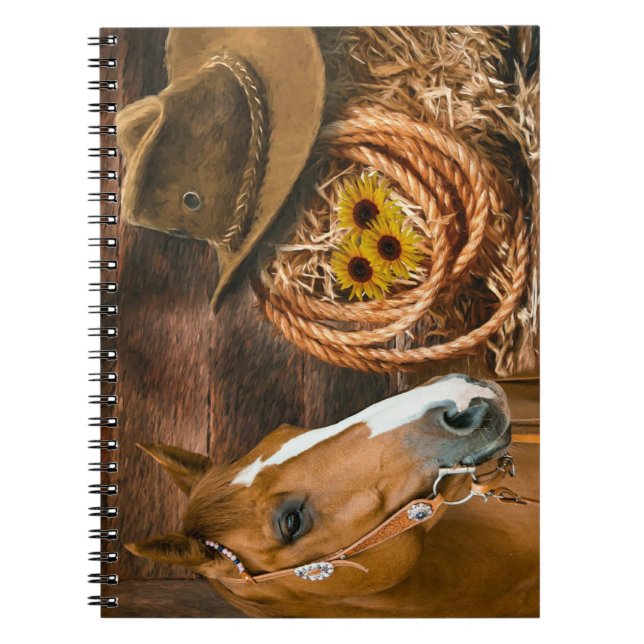 Western Horse Cowboy Hat Lasso Sonnenblumen Notizblock (Vorderseite)
