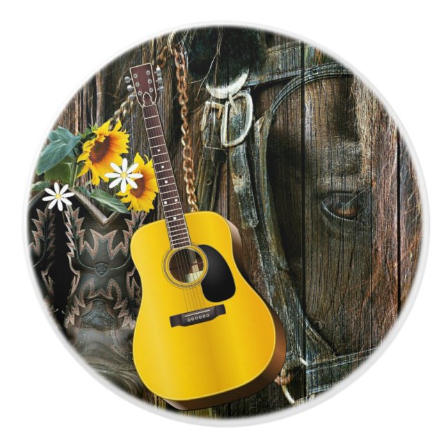Western Horse Cowboy Stiefel Gitarre Sonnenblumen Keramikknauf (Vorderseite)